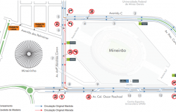 Mapa da operação de trânsito no entorno do Mineirão para evento 