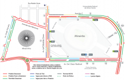 Mapa da operação de trânsito o jogo Atlético x Botafogo, na quarta, dia 4/12, no Mineirão.