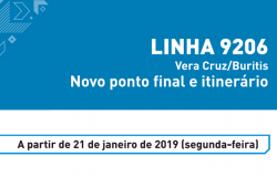 Linha 9206 Vera Cruz/Buritis. Novo ponto final e itinerário. A partir de 21 de janeiro de 2019 (segunda-feira).