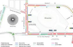 Mapa da operação de trânsito no entorno do Mineirão para o evento "Lança Esplana", no sábado, dia 5/5.