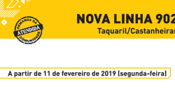 Demanda da comunidade atendida: nova linha 902. Taquaril/Castanheiras. A partir de 11 de fevereiro de 2019 (segunda-feira).