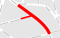 Mapa da interdição na avenida Magi Salomon para a 8ª Edição do Mundialito de Rolimã Abacate, no sábado, dia 10/8. 