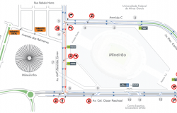 Mapa da operação de transportes e trânsito realizada para o evento Baile da Santinha, no Mineirão, no dia 2/2.