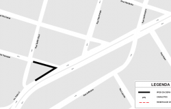 Mapa da interdição de um trecho da avenida Pedro II.