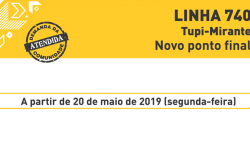 Linha 740: Tupi-Mirante. Novo ponto final. A partir de 20 de maio de 2019 (segunda-feira)