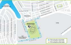 Mapa apresenta alterações no trânsito no entorno do Mineirão 