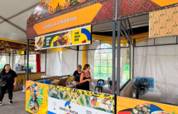 Estande promocional da Belotur montado no encontro mundial de Cidades Criativas da Gastronomia da Unesco realizado na Malásia.