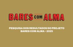 Arte traz o nome do projeto - Bares com Alma - e abaixo, em um fundo mostarda está escrito em letras brancas que se trata de uma pesquisa realizada em 2025.