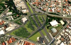 Ilustração mostra dois viadutos que se unem em alças arredondas sobre a Avenida Cristiano Machado