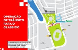Arte com informações sobre as mudanças no trânsito entorno do Mineirão para o clássico Cruzeiro x Atlético.ra