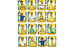 #paratodosverem: Montagem com fotos de crianças em formato de figurinhas inspiradas no futebol. Elas aparecem usando camisetas nas cores do Brasil, fazendo poses divertidas e sorrindo para a câmera. O fundo colorido em verde, amarelo e azul reforça o clima esportivo e de união da turma. 