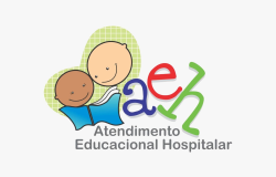 Logotipo do Atendimento Educacional Hospitalar, com duas crianças lendo