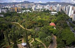 Vista aérea do Parque Municipal Amério Renné Giannetti e da cidade de Belo Horizonte