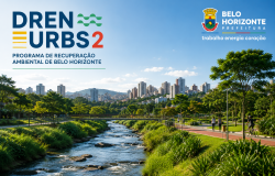 Imagem panorâmica de BH e faixa com os dizeres DRENURBS 2 