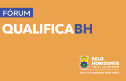 Fundo laranja escrito Fórum Qualifica BH 