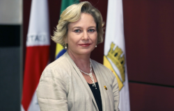 Foto oficial - Cláudia Navarro Carvalho Duarte Lemos, Secretária Municipal de Saúde Secretária Municipal de Saúde - Cláudia Navarro Carvalho Duarte Lemos, posa em uma fotografia de perfil tom pastel.