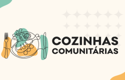 Imagem gráfica do programa Cozinhas Comunitárias. Elementos formam um prato de comida