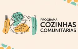 Imagem gráfica do programa Cozinhas Comunitárias. Elementos formam um prato de comida