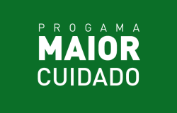 "Programa Maior Cuidado" em letras brancas sobre fundo verde