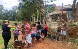 Moradores durante ação de plantio de árvores na região do Barreiro