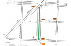 Mapa da operação de trânsito para evento musical na avenida Bernardo Monteiro, dias 18 e 19/1. 