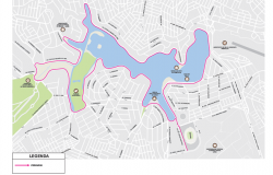 Mapa da orla da Lagoa da Pampulha com o trajeto da XXI Volta Internacional da Pampulha