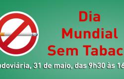 Dia Mundial Sem Tabaco - Rodoviária, 31 de maio das 9h30 às 16h.