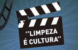 Claquete de cinema onde se lê "Limpeza é Cultura"