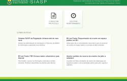 Página de entrada do Sistema de Administração de Solicitações e Protocolos - SIASP