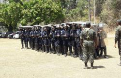 Cerca de quinze membros da Guarda MUnicipal realizam treinamento sob orientação do Exército.