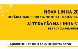 Imagem amarela com texto: "Nova linha 208 (Betânia/Barreiro via Novo das Indústrias)" e "Alteração na linha S31 (Petrópolis/Barreiro)" A partir de 2 de maio de 2018 (quarta-feira)