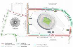 Mapa da operação de transporte e trânsito para a exibição do jogo Brasil x México na Esplanada do Mineirão