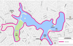 Mapa do percurso da Meia Maratona Internacional de BH, ao redor da Lagoa da Pampulha.