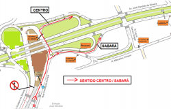 Mapa do desvio de trânsito nos sentidos Horto/Centro e Horto/Sabará.