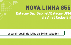Imagem gráfica com quadro verde ao fundo e texto "Nova linha 8551 - Estação São Gabriel/Estação UFMG via Anel Rodoviário"