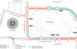 Mapa com alteração de rotas no entorno do estádio do MIneirão