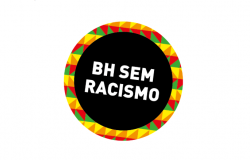 Selo "BH sem racismo" com detalhes em preto, amarelo e verde